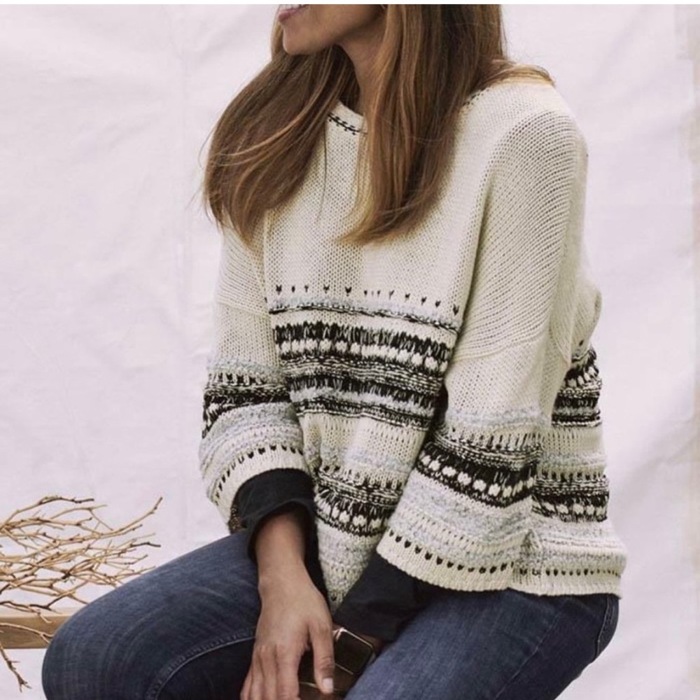 Matilda Jane Good Hart Azle Sweater 3/4 Sleeve Cream With Navy/Powder Blue Sz S - Picture 2 of 9
